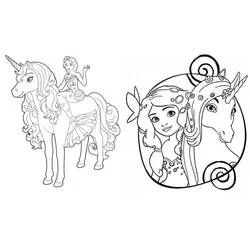 Coloriage Mia et Moi chevauchant sa licorne avec portrait
