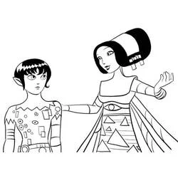 Coloriage Mo et Reine Mayla se tenant ensemble