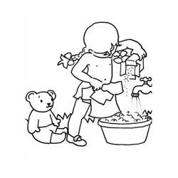 Coloriage Mimi Cracra lavant du linge dans une bassine