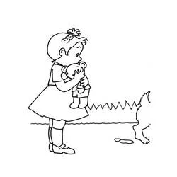 Coloriage Mimi Cracra câlinant son ours en peluche