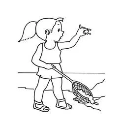 Coloriage Mimi Cracra attrapant un crabe sur la plage