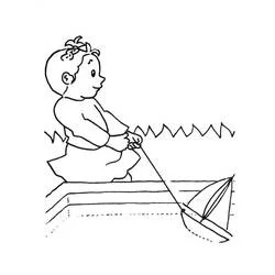 Coloriage Mimi Cracra jouant avec un bateau jouet