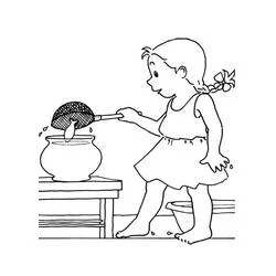 Coloriage Mimi Cracra versant de l'eau dans un pot