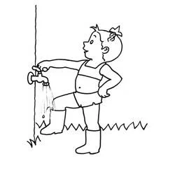 Coloriage Mimi Cracra ouvre un robinet extérieur