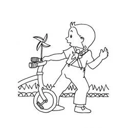 Coloriage Enfant à vélo avec un moulin à vent