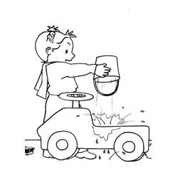 Coloriage Enfant jouant avec un camion malaxeur jouet