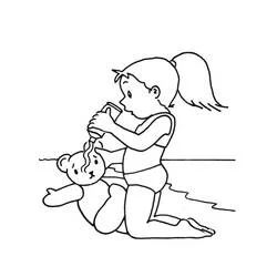 Coloriage Mimi Cracra verse de l'eau sur son ourson