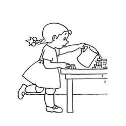 Coloriage Mimi Cracra qui verse de l'eau sur une table