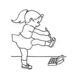 Coloriage Mimi Cracra peignant sa chaussure
