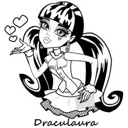 Coloriage Draculaura envoyant un baiser avec des cœurs