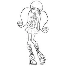 Coloriage Draculaura posant avec de longues couettes bouclées