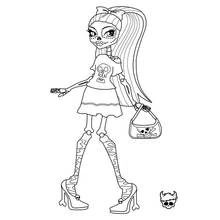 Coloriage Skelita Calaveras posant avec son sac à tête de mort