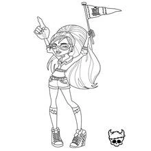 Coloriage Ghoulia Yelps qui encourage avec un fanion