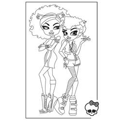 Coloriage Clawdeen et Howleen Wolf en pose complice