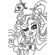 Coloriage Lagoona avec son piranha de compagnie