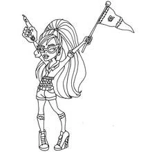 Coloriage Monster High fille encourageant avec un fanion