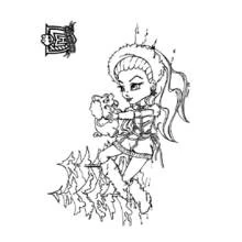 Coloriage Monster High fille tenant son animal en tenue bordée de fourrure