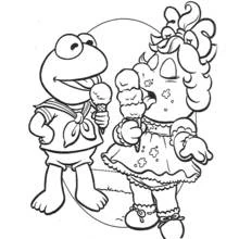 Coloriage Kermit et Miss Piggy mangeant une glace