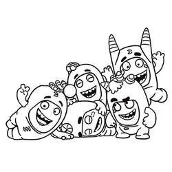 Coloriage Oddbods réunis en tas et riant