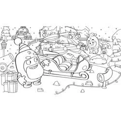 Coloriage Oddbods fêtant Noël avec un traîneau