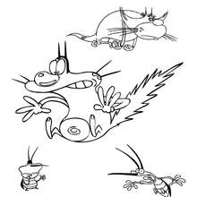 Coloriage Oggy sautant avec Joey et les cafards