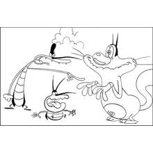 Coloriage Oggy surpris par deux cafards