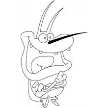 Coloriage Oggy en train de rire à pleine bouche