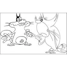 Coloriage Oggy et le cafard face à face