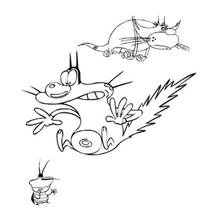 Coloriage Oggy et les Cafards : Oggy glissant avec Jack