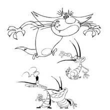 Coloriage Oggy effrayé sautant avec les cafards