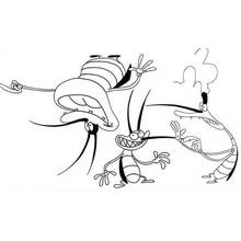 Coloriage Oggy et les Cafards en train de saluer joyeusement