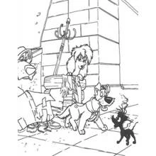 Coloriage Oliver et compagnie bande de chiens dans la rue