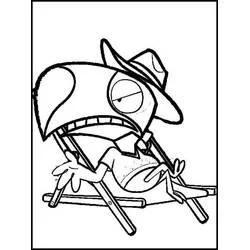 Coloriage Personnage de caméléon détendu sur une chaise de plage