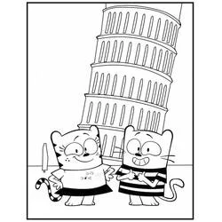 Coloriage Ollie et Moon devant la tour de Pise