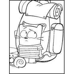 Coloriage Ollie debout devant un grand sac à dos