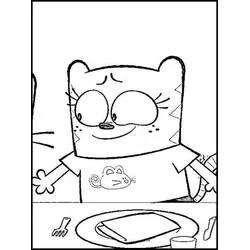 Coloriage Moon assise à table pour un repas