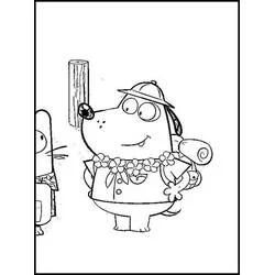Coloriage Scoot avec un chapeau de safari et un collier de fleurs