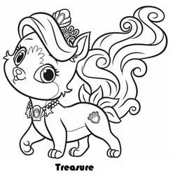 Coloriage Treasure des Palace Pets marchant la queue en volutes