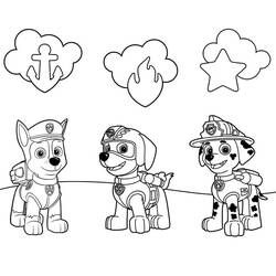 Coloriage Chase, Zuma et Marcus avec leurs badges nuages Coloriage Chase, Zuma et Marcus avec leurs badges nuages