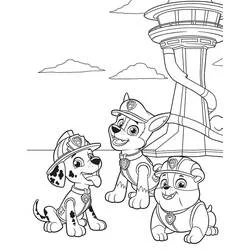 Coloriage Marcus, Chase et Ruben devant la tour de guet Coloriage Marcus, Chase et Ruben devant la tour de guet