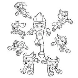 Coloriage Pat'Patrouille Ryder et son équipe de chiots en pleine action