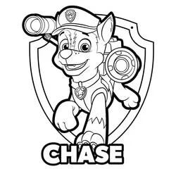 Coloriage Chase debout devant un écusson Coloriage Chase debout devant un écusson