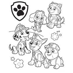 Coloriage Pat'Patrouille groupe de chiots avec écusson Coloriage Pat'Patrouille groupe de chiots avec écusson