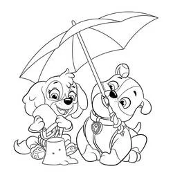 Coloriage Pat'Patrouille chiots sous un parapluie Coloriage Pat'Patrouille chiots sous un parapluie