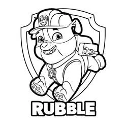 Coloriage Rubble en course devant son blason Coloriage Rubble en course devant son blason