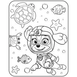 Coloriage Stella qui plonge sous l'eau avec des animaux marins