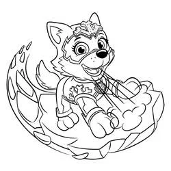 Coloriage Everest sur un rocher enneigé en tenue de super chienne