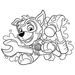 Coloriage Rocky avec une clé à molette et un marteau