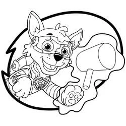 Coloriage Rocky en tenue de Super Patrouille avec un outil marteau