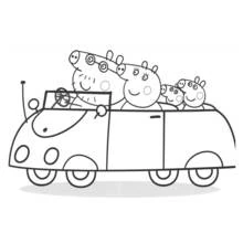 Coloriage Peppa Pig en voiture avec sa famille